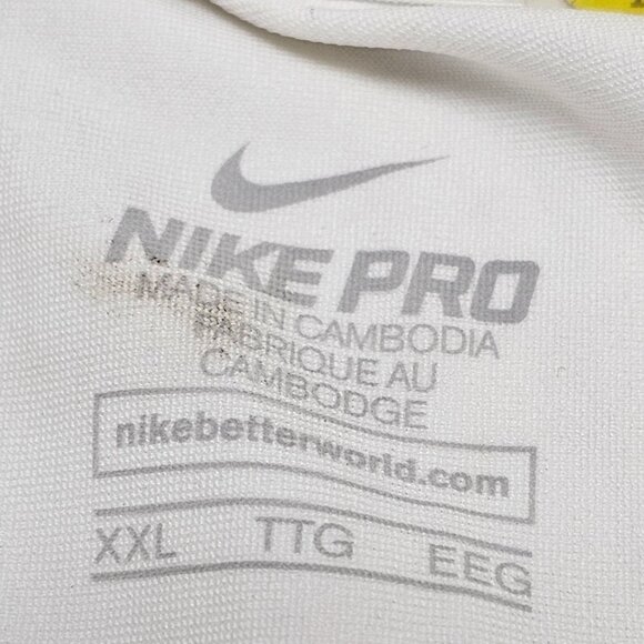 Nike Pro Athletic Compression Shirt Pads Rib Short Sleeve White XXL - Picture 2 of 9